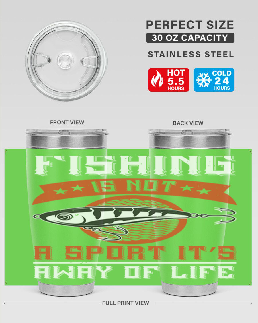 20oz stainless steel tumbler with fishing quote design, perfect for keeping drinks hot or cold.
