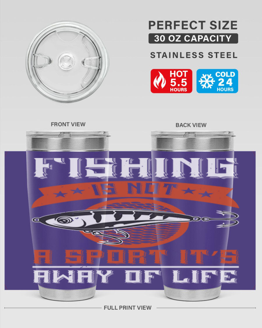 20oz stainless steel tumbler with fishing quote design, perfect for keeping drinks hot or cold.