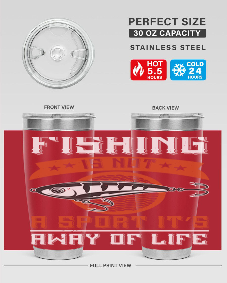 20oz stainless steel tumbler with fishing quote design, perfect for keeping drinks hot or cold.