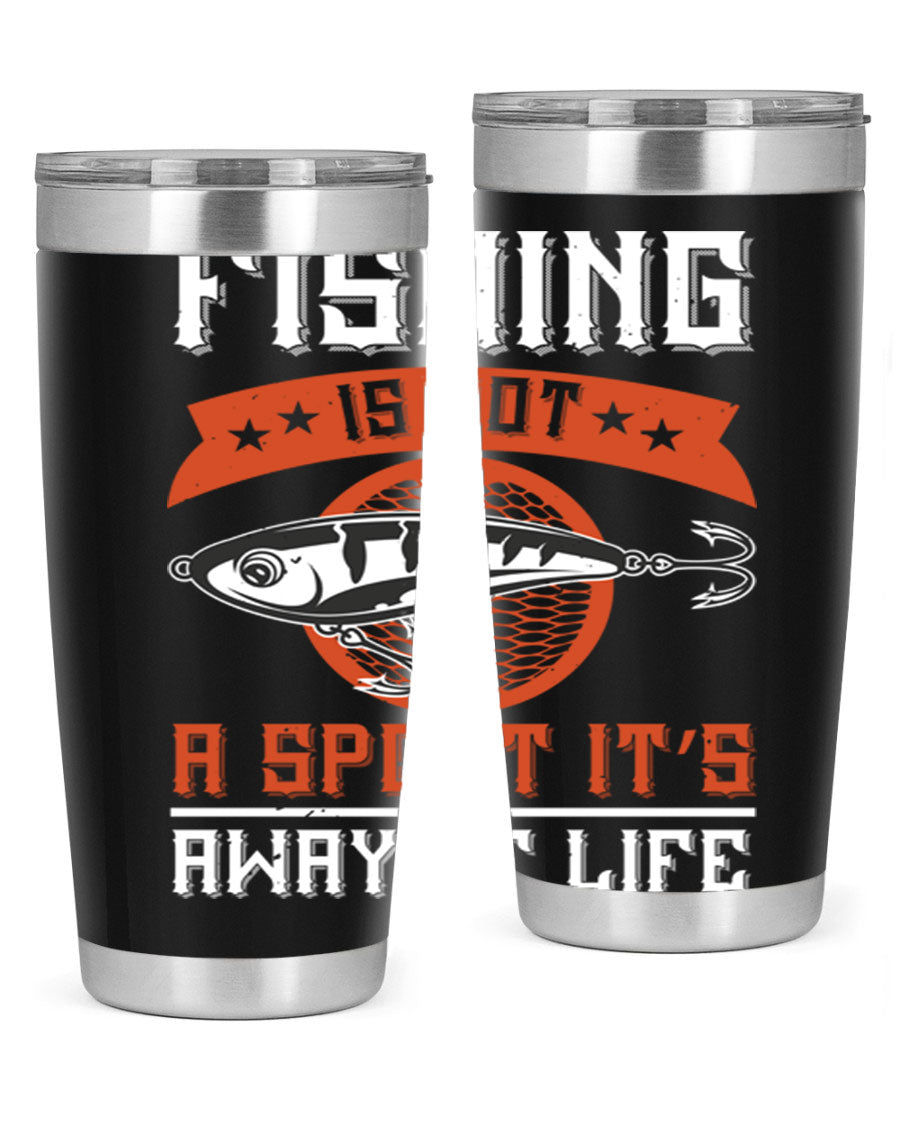 20oz stainless steel tumbler with fishing quote design, perfect for keeping drinks hot or cold.