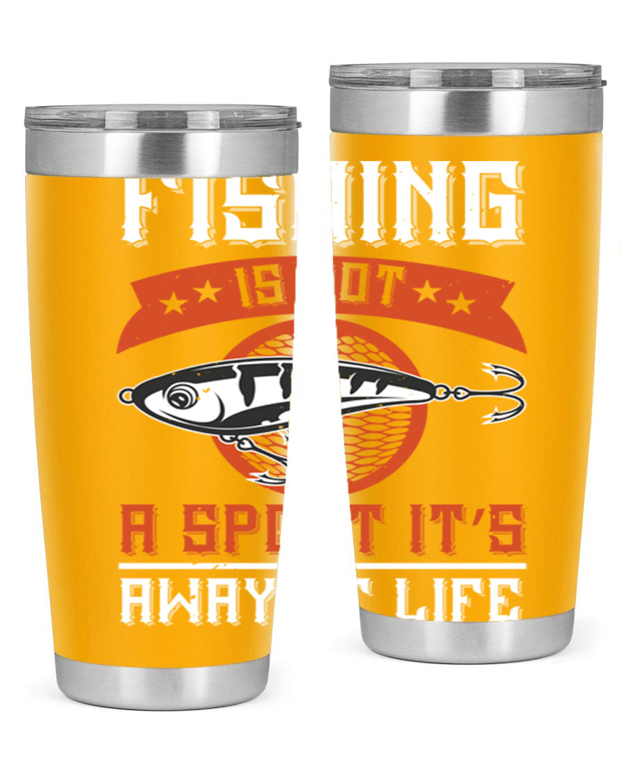 20oz stainless steel tumbler with fishing quote design, perfect for keeping drinks hot or cold.