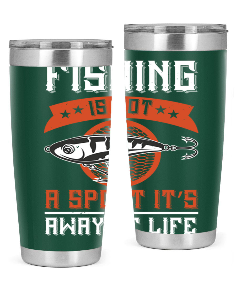 20oz stainless steel tumbler with fishing quote design, perfect for keeping drinks hot or cold.