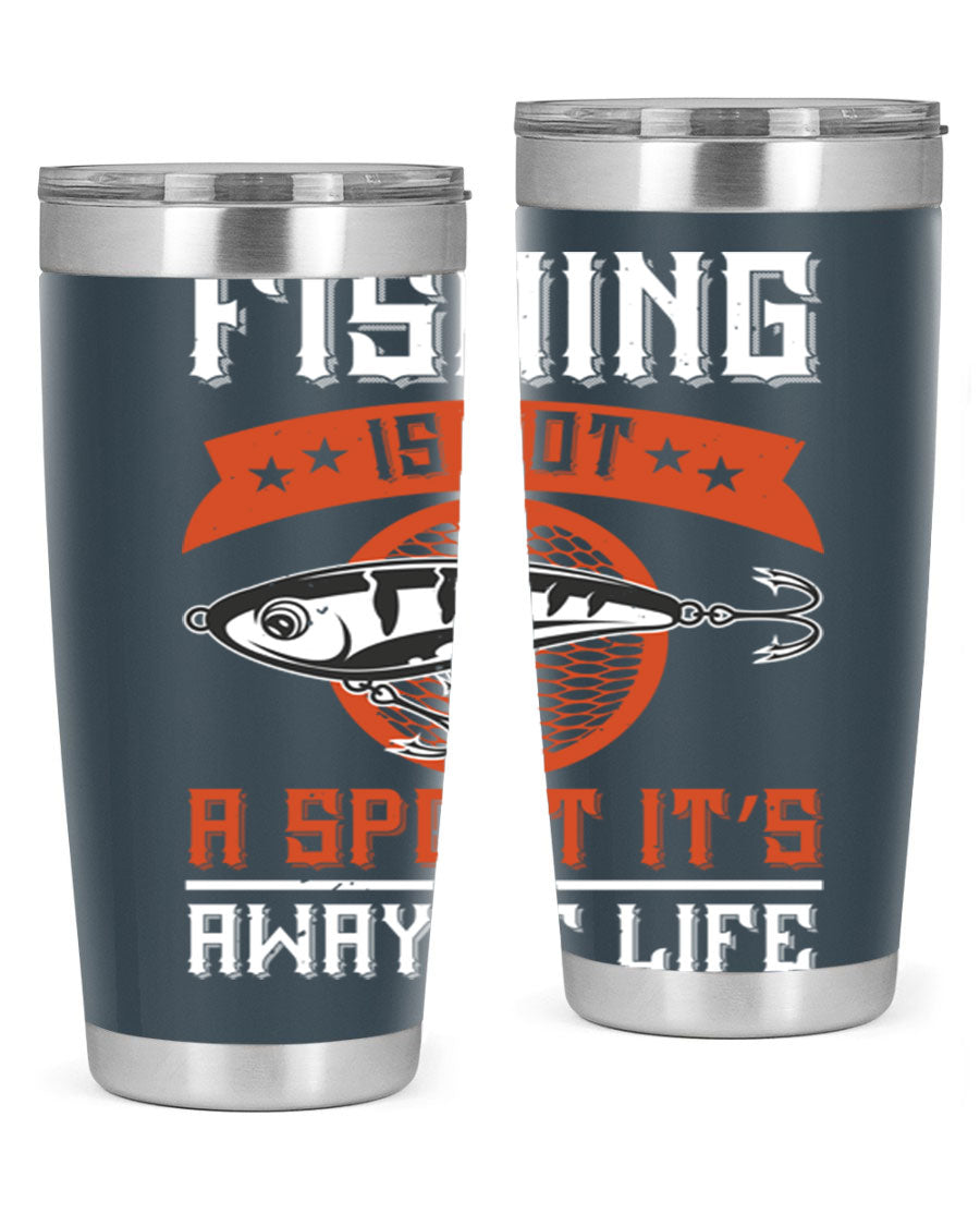 20oz stainless steel tumbler with fishing quote design, perfect for keeping drinks hot or cold.