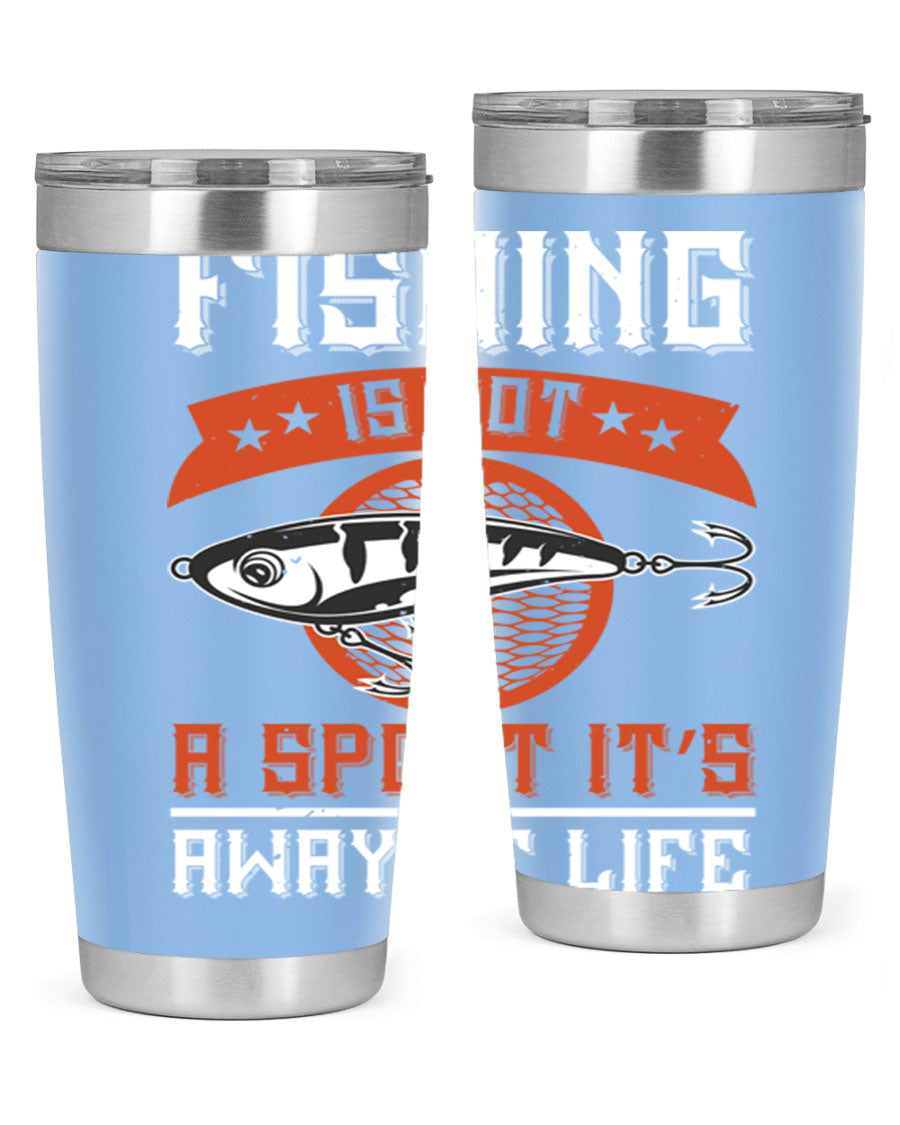 20oz stainless steel tumbler with fishing quote design, perfect for keeping drinks hot or cold.