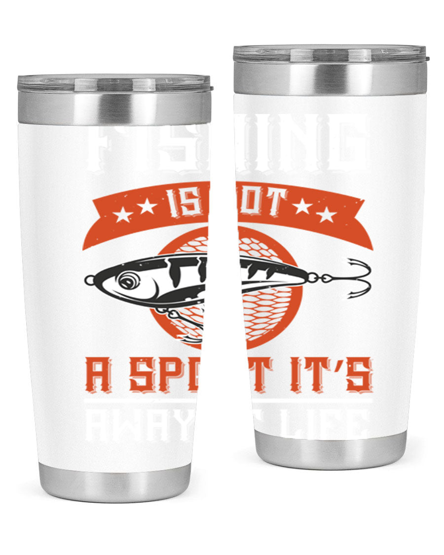 20oz stainless steel tumbler with fishing quote design, perfect for keeping drinks hot or cold.