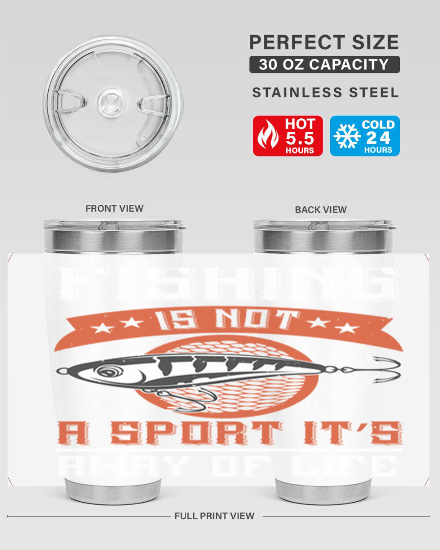 20oz stainless steel tumbler with fishing quote design, perfect for keeping drinks hot or cold.