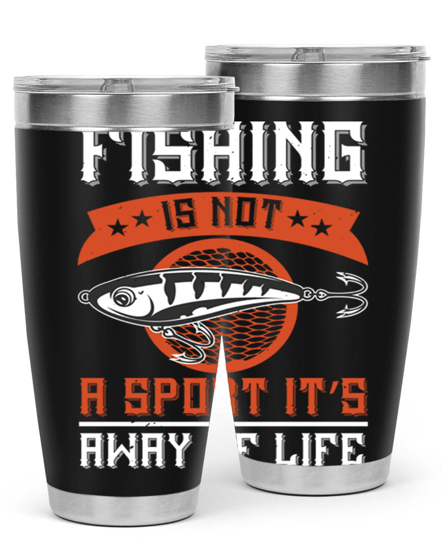 20oz stainless steel tumbler with fishing quote design, perfect for keeping drinks hot or cold.