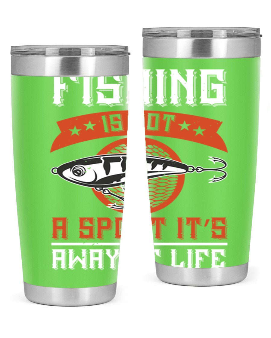 20oz stainless steel tumbler with fishing quote design, perfect for keeping drinks hot or cold.