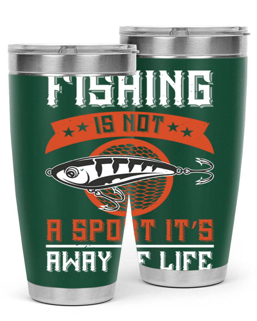 20oz stainless steel tumbler with fishing quote design, perfect for keeping drinks hot or cold.