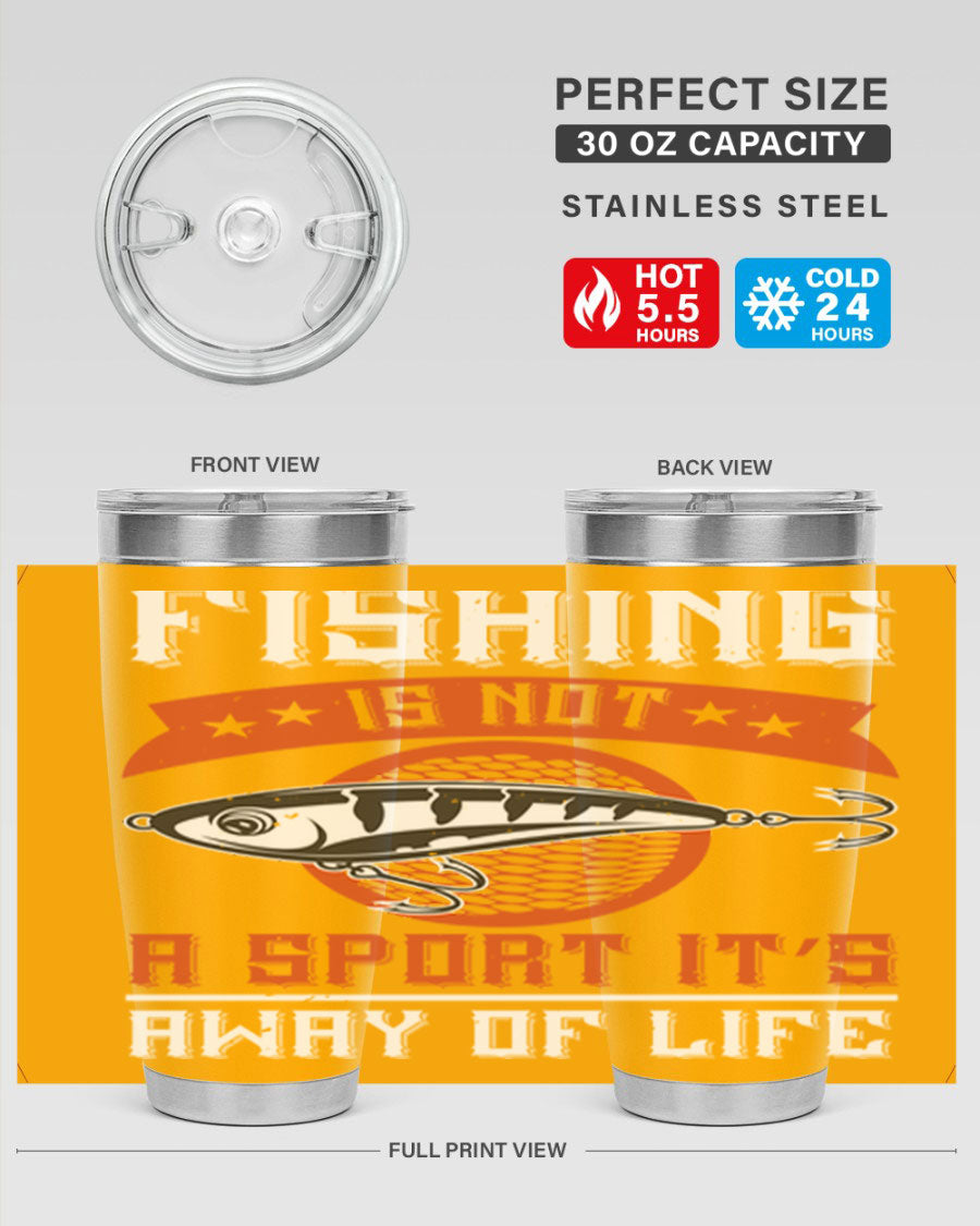 20oz stainless steel tumbler with fishing quote design, perfect for keeping drinks hot or cold.