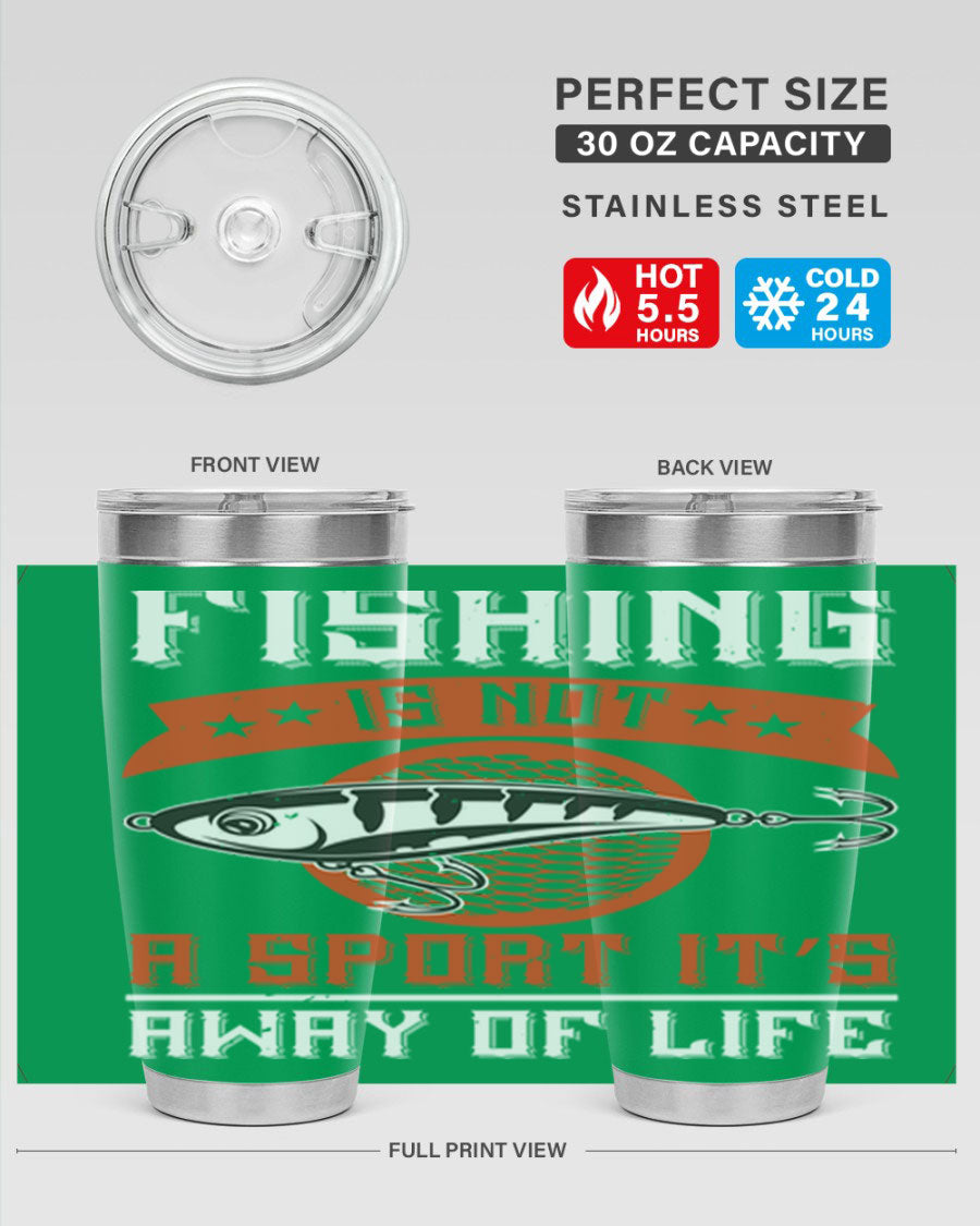 20oz stainless steel tumbler with fishing quote design, perfect for keeping drinks hot or cold.