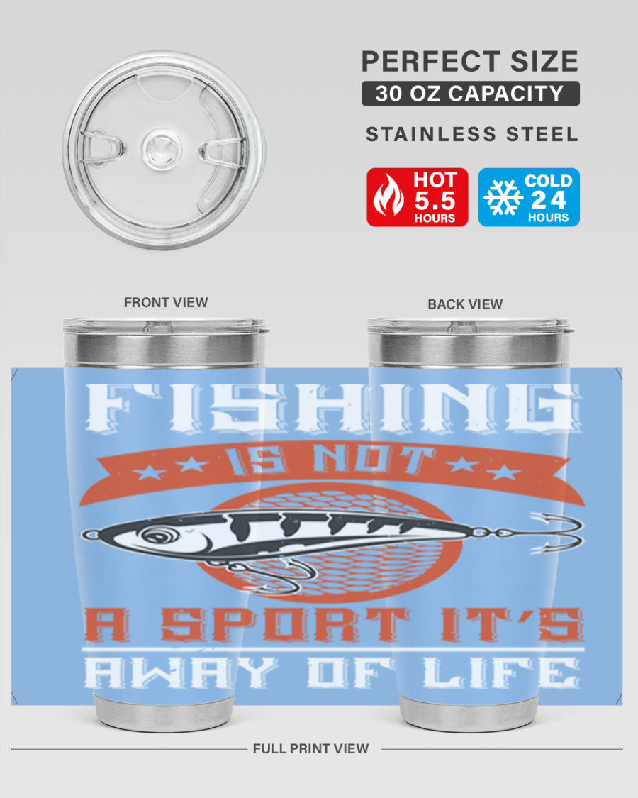 20oz stainless steel tumbler with fishing quote design, perfect for keeping drinks hot or cold.