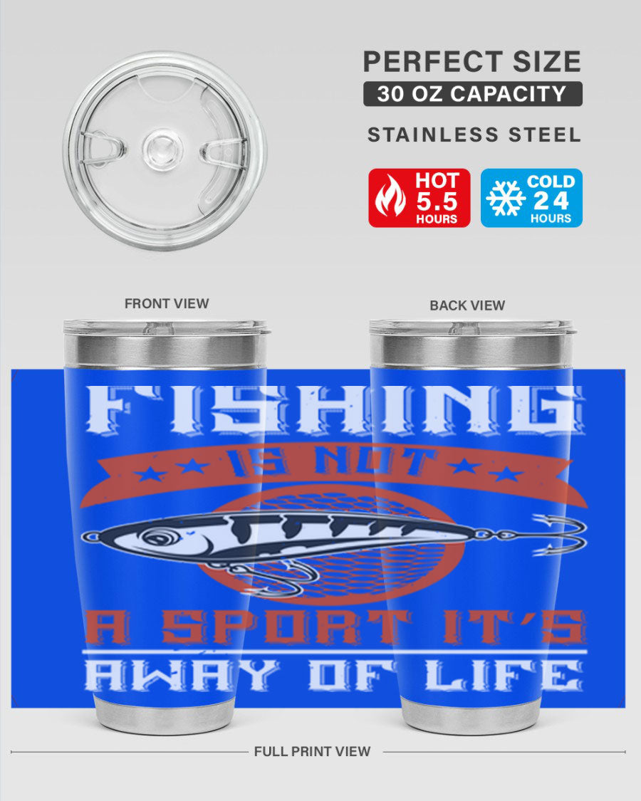 20oz stainless steel tumbler with fishing quote design, perfect for keeping drinks hot or cold.
