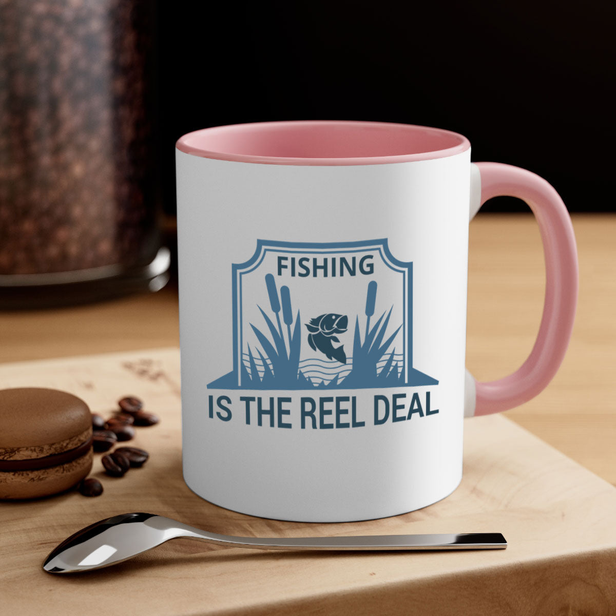 Fishing is the Real Deal 138# Mug with a glossy finish and colored handle, available in multiple colors and sizes.