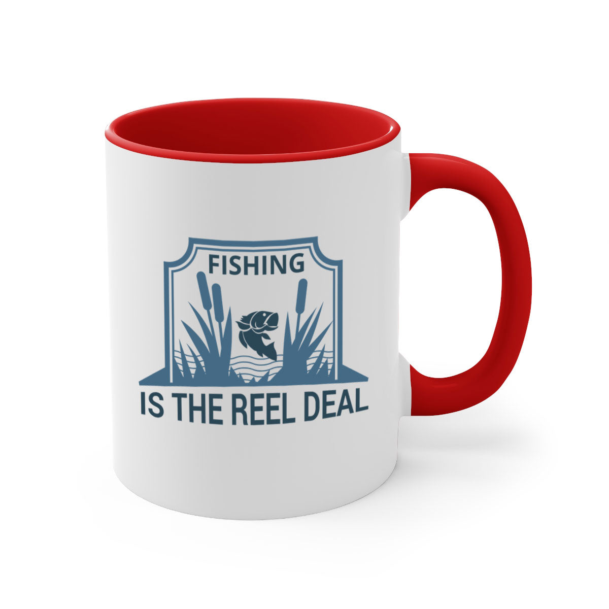 Fishing is the Real Deal 138# Mug with a glossy finish and colored handle, available in multiple colors and sizes.