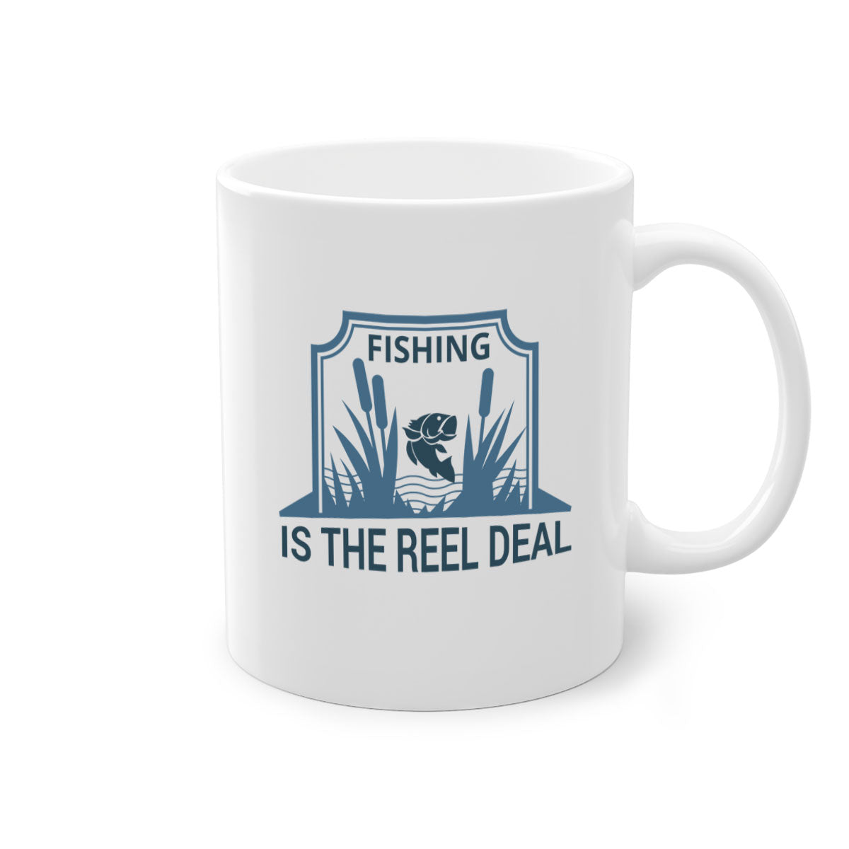 Fishing is the Real Deal 138# Mug with a glossy finish and colored handle, available in multiple colors and sizes.
