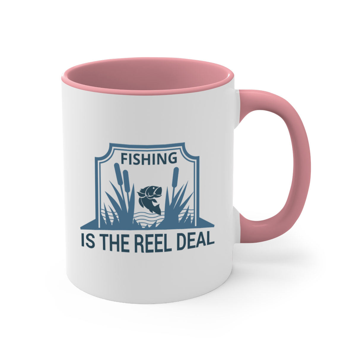 Fishing is the Real Deal 138# Mug with a glossy finish and colored handle, available in multiple colors and sizes.