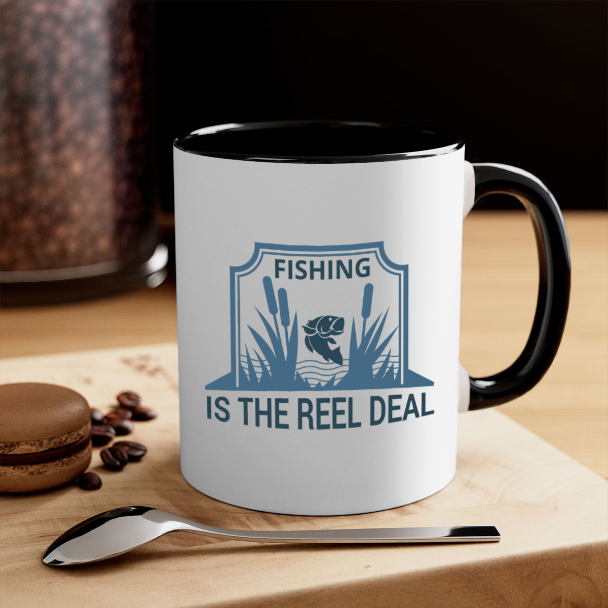 Fishing is the Real Deal 138# Mug with a glossy finish and colored handle, available in multiple colors and sizes.