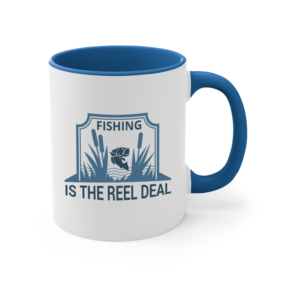 Fishing is the Real Deal 138# Mug with a glossy finish and colored handle, available in multiple colors and sizes.