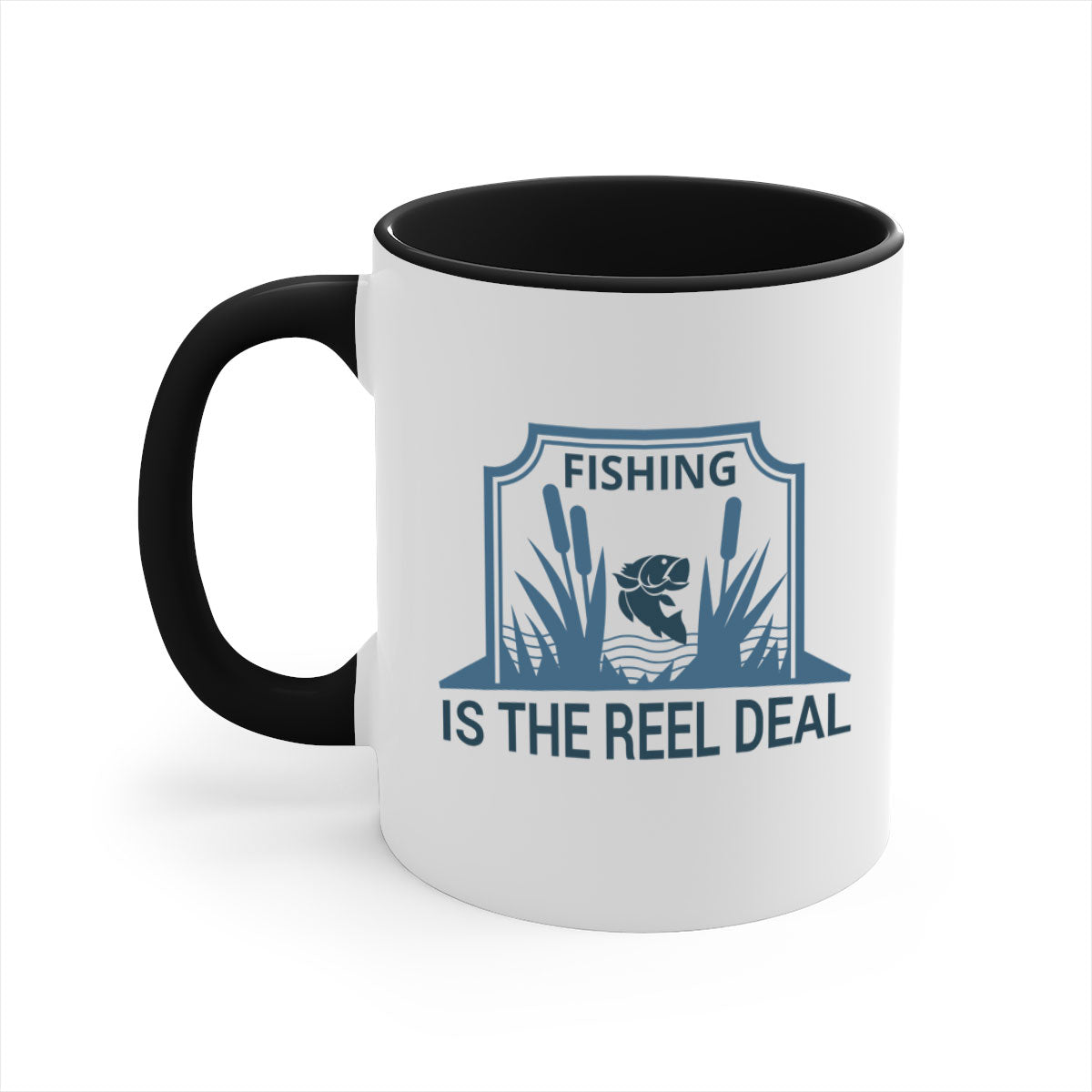 Fishing is the Real Deal 138# Mug with a glossy finish and colored handle, available in multiple colors and sizes.