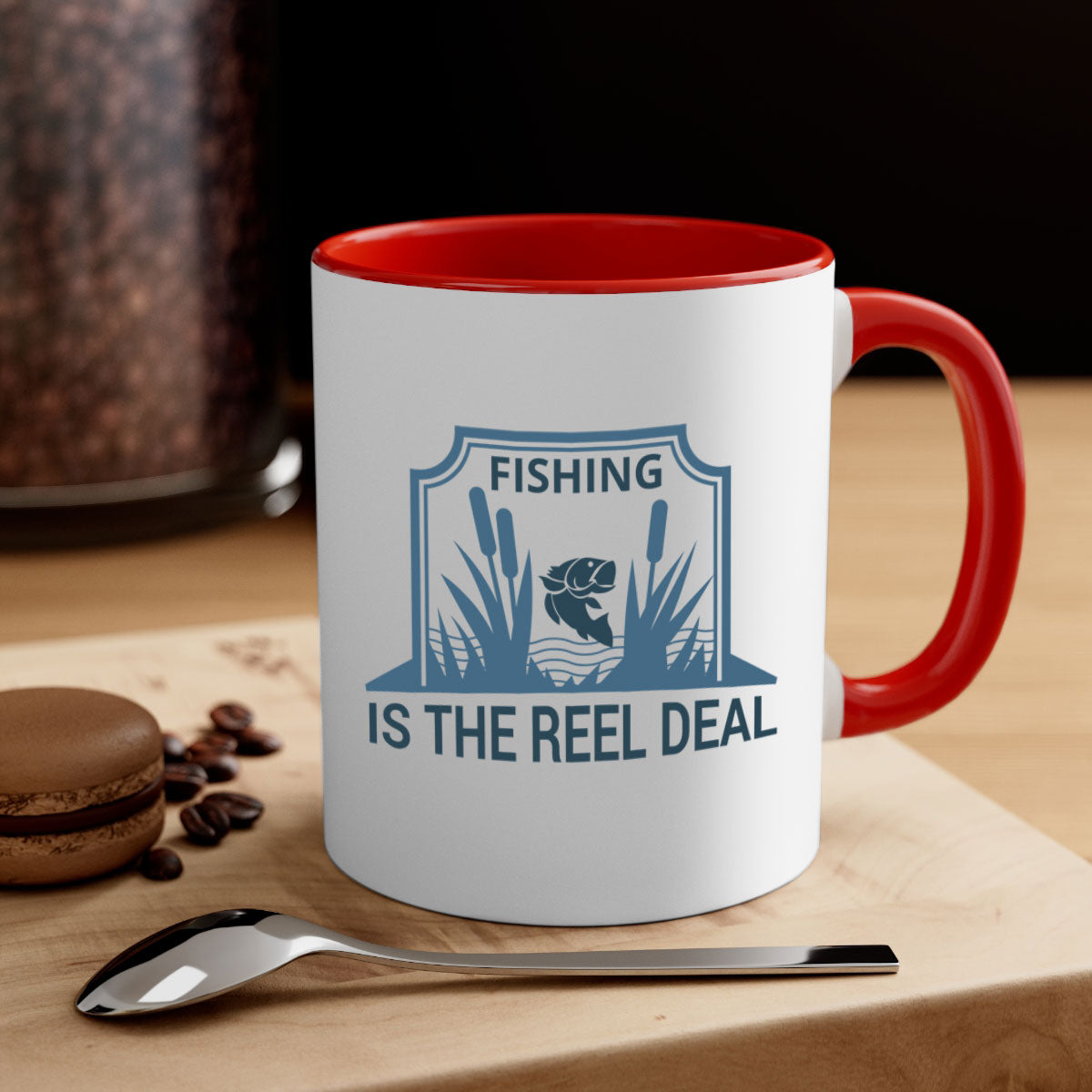 Fishing is the Real Deal 138# Mug with a glossy finish and colored handle, available in multiple colors and sizes.