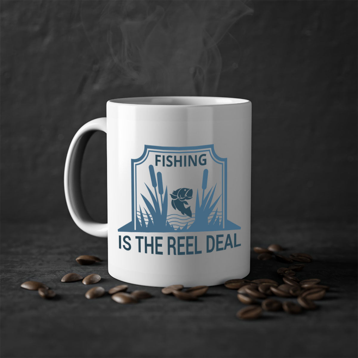Fishing is the Real Deal 138# Mug with a glossy finish and colored handle, available in multiple colors and sizes.