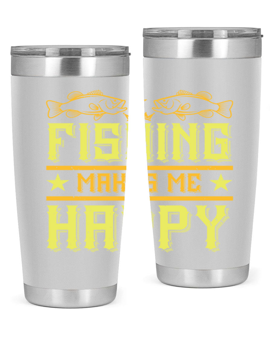 Fishing Makes Me Happy 20oz Tumbler showcasing a stylish design with a press-in lid, perfect for outdoor adventures.