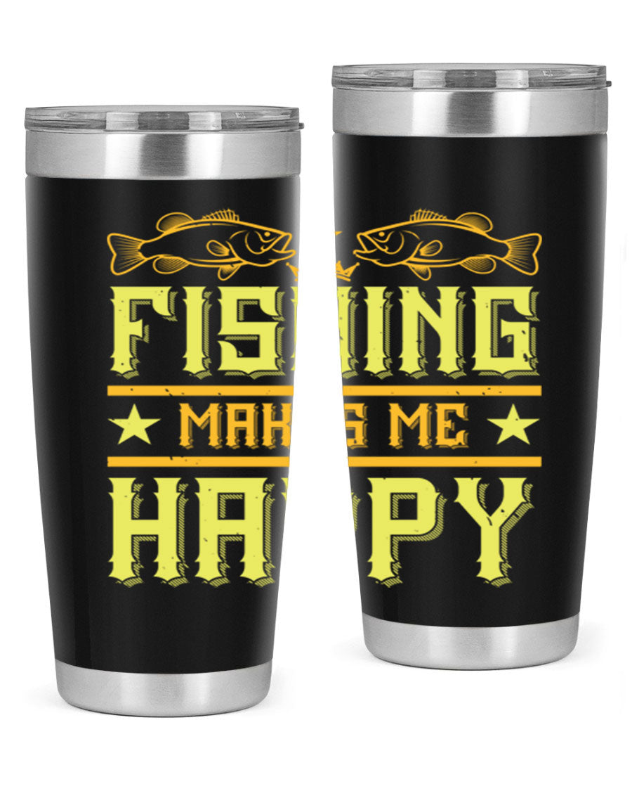 Fishing Makes Me Happy 20oz Tumbler showcasing a stylish design with a press-in lid, perfect for outdoor adventures.