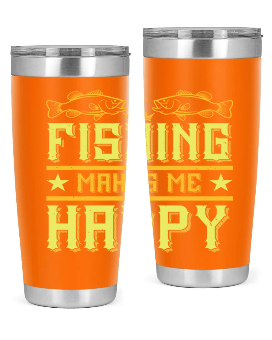 Fishing Makes Me Happy 20oz Tumbler showcasing a stylish design with a press-in lid, perfect for outdoor adventures.