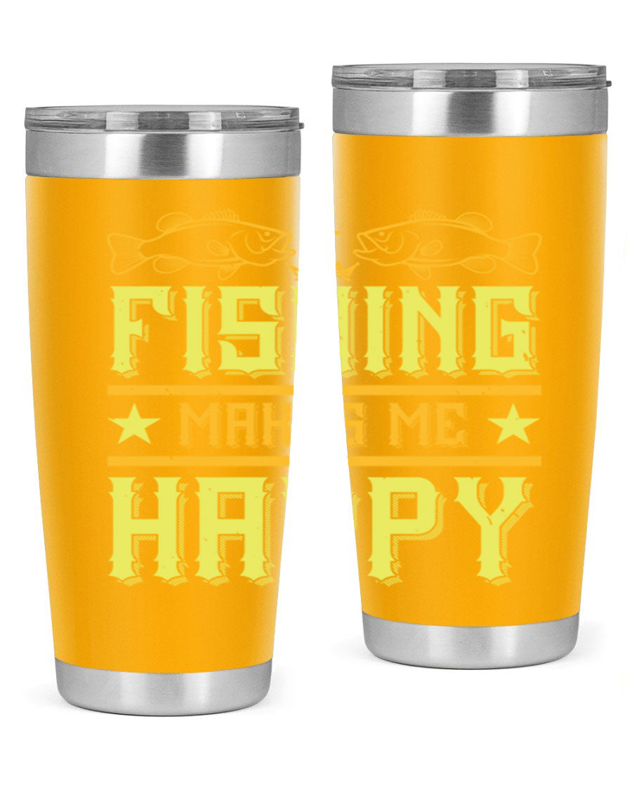 Fishing Makes Me Happy 20oz Tumbler showcasing a stylish design with a press-in lid, perfect for outdoor adventures.