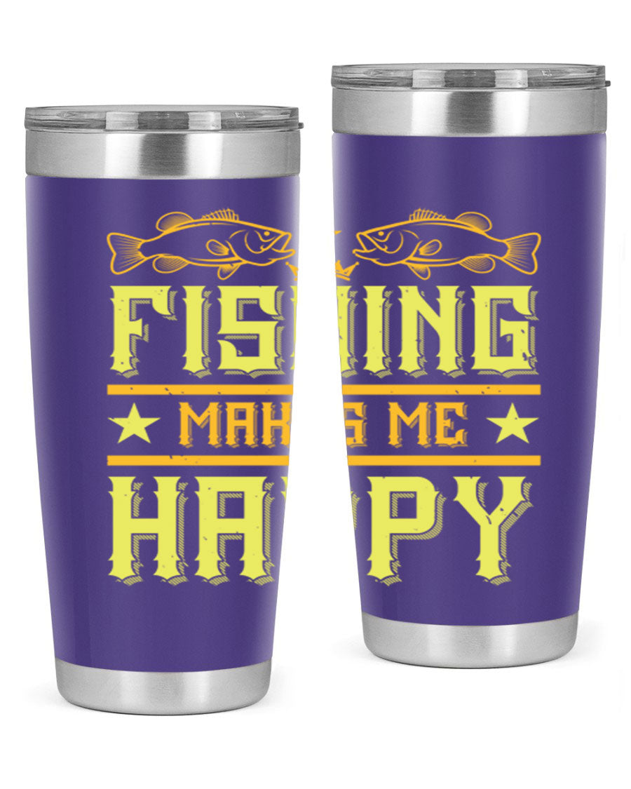 Fishing Makes Me Happy 20oz Tumbler showcasing a stylish design with a press-in lid, perfect for outdoor adventures.