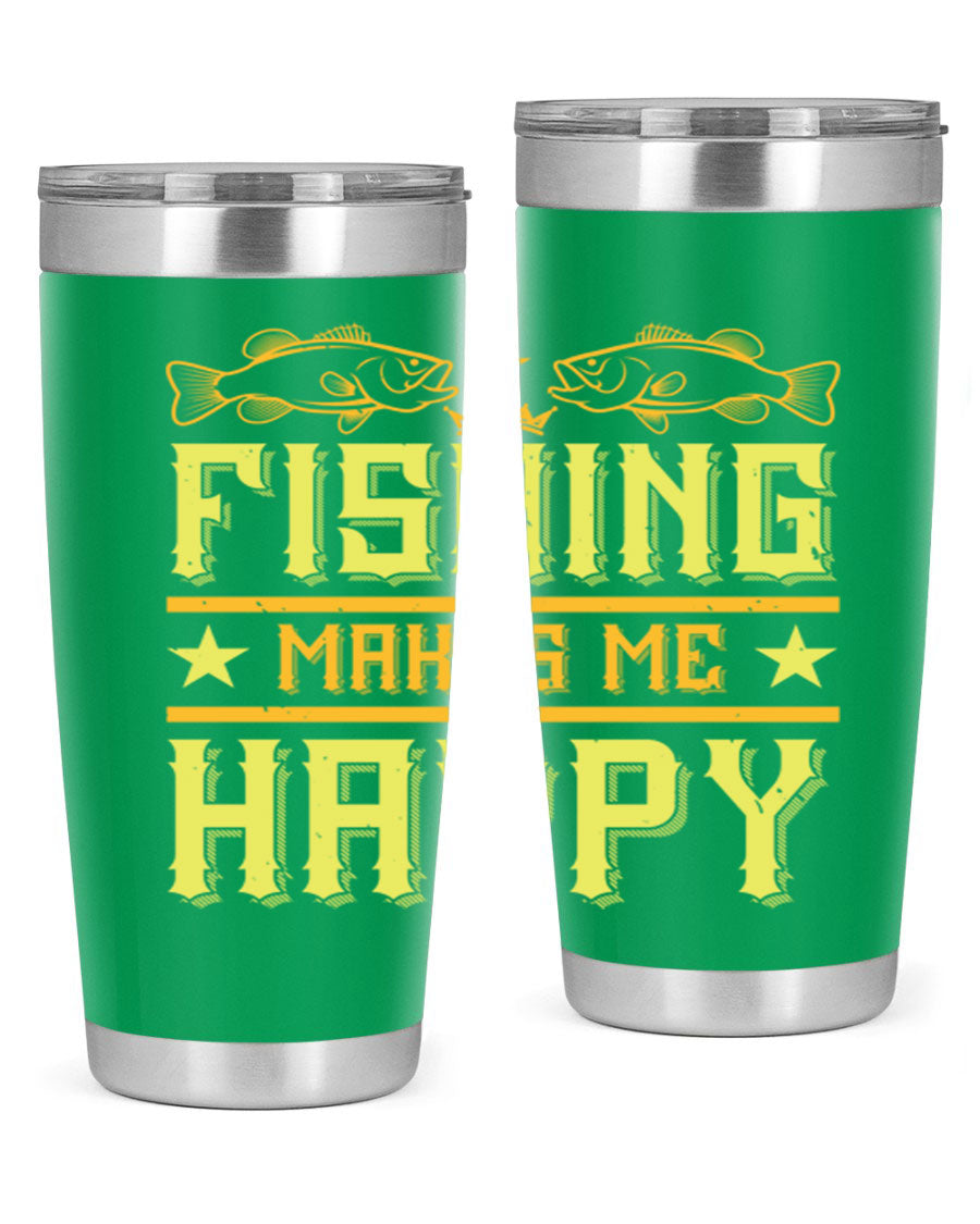 Fishing Makes Me Happy 20oz Tumbler showcasing a stylish design with a press-in lid, perfect for outdoor adventures.