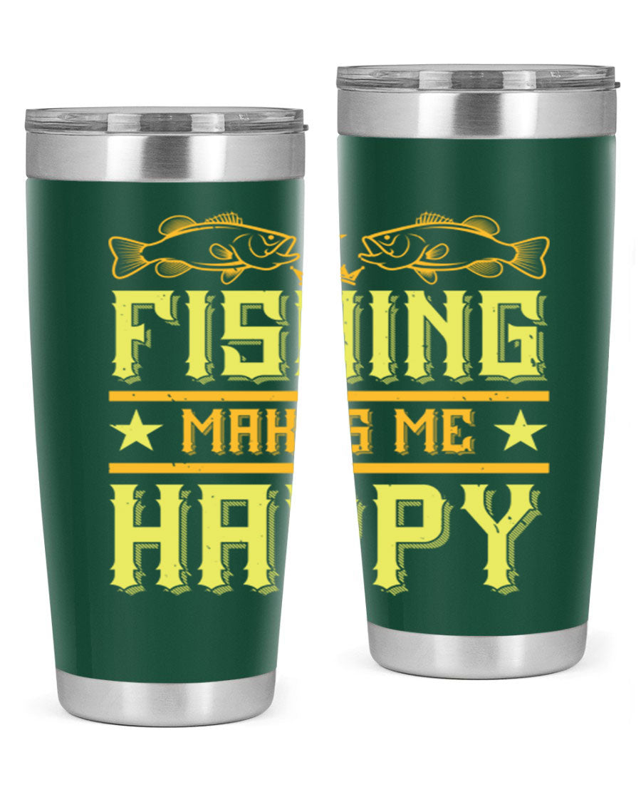 Fishing Makes Me Happy 20oz Tumbler showcasing a stylish design with a press-in lid, perfect for outdoor adventures.