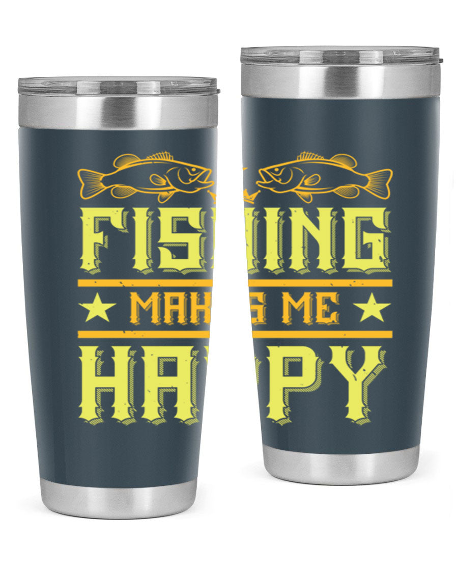Fishing Makes Me Happy 20oz Tumbler showcasing a stylish design with a press-in lid, perfect for outdoor adventures.