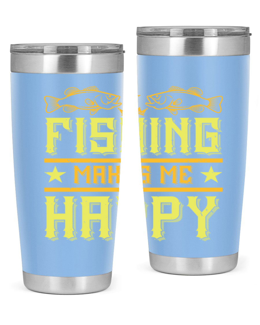 Fishing Makes Me Happy 20oz Tumbler showcasing a stylish design with a press-in lid, perfect for outdoor adventures.
