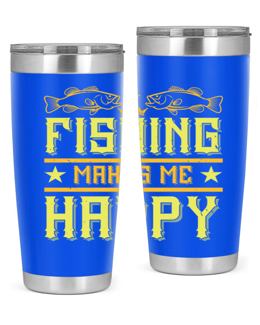Fishing Makes Me Happy 20oz Tumbler showcasing a stylish design with a press-in lid, perfect for outdoor adventures.