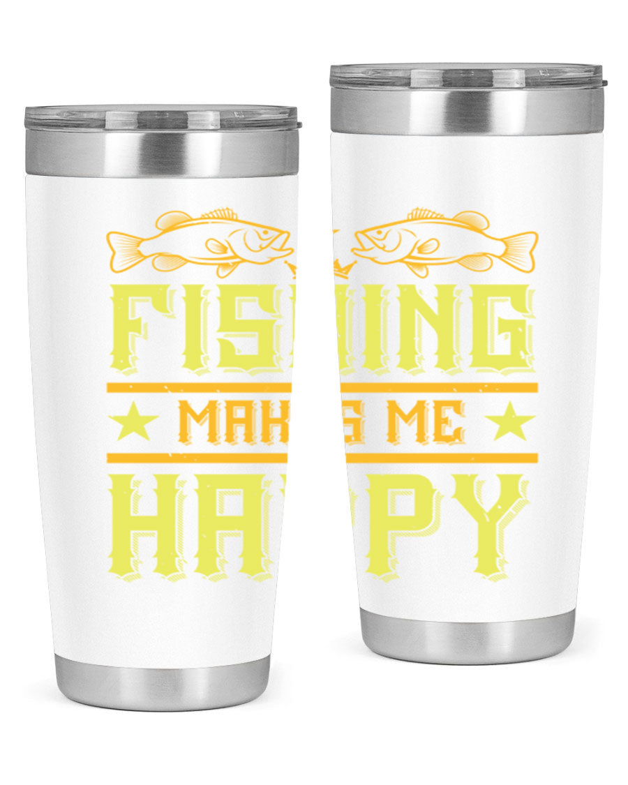 Fishing Makes Me Happy 20oz Tumbler showcasing a stylish design with a press-in lid, perfect for outdoor adventures.