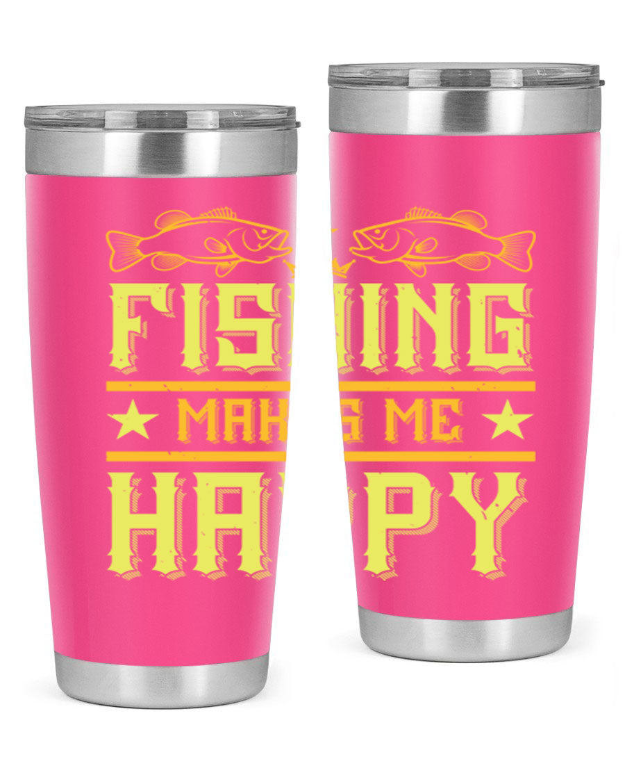 Fishing Makes Me Happy 20oz Tumbler showcasing a stylish design with a press-in lid, perfect for outdoor adventures.