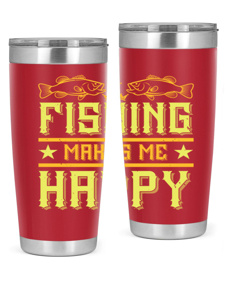 Fishing Makes Me Happy 20oz Tumbler showcasing a stylish design with a press-in lid, perfect for outdoor adventures.