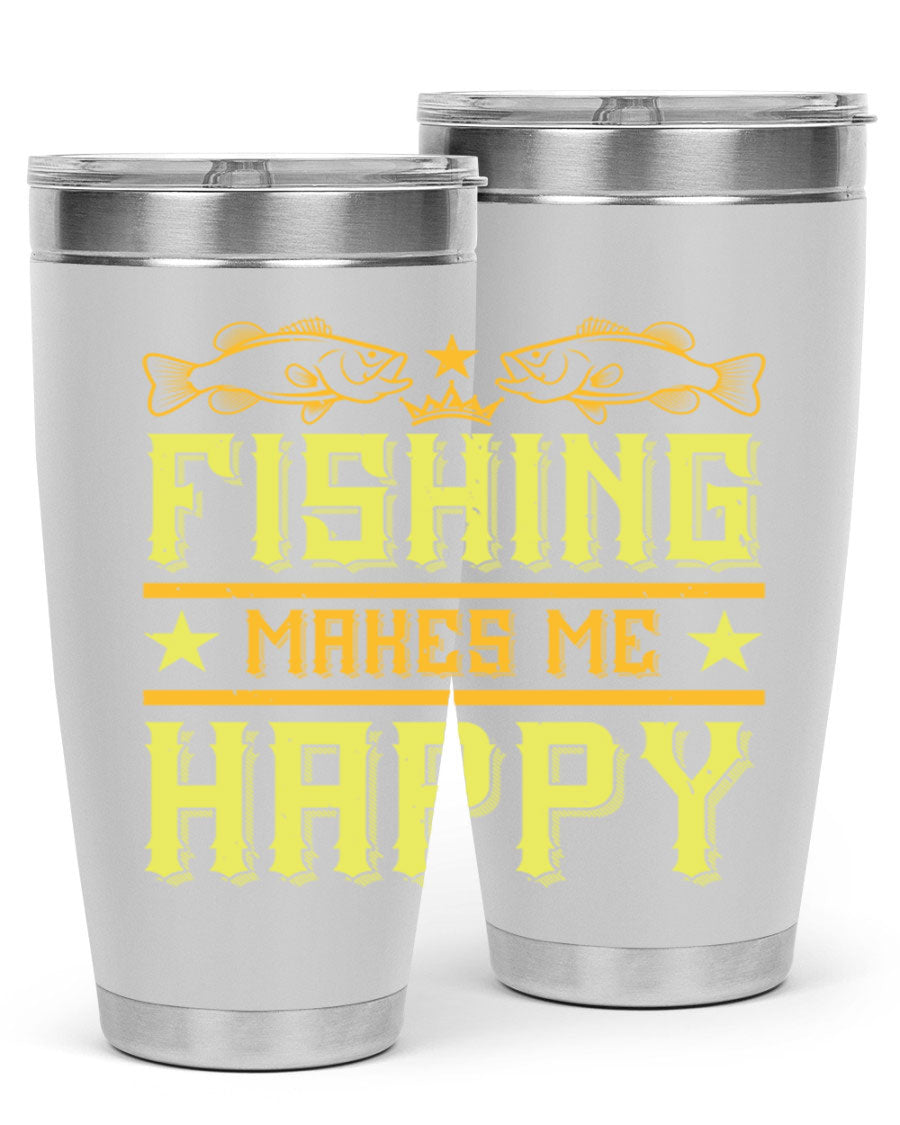 Fishing Makes Me Happy 20oz Tumbler showcasing a stylish design with a press-in lid, perfect for outdoor adventures.
