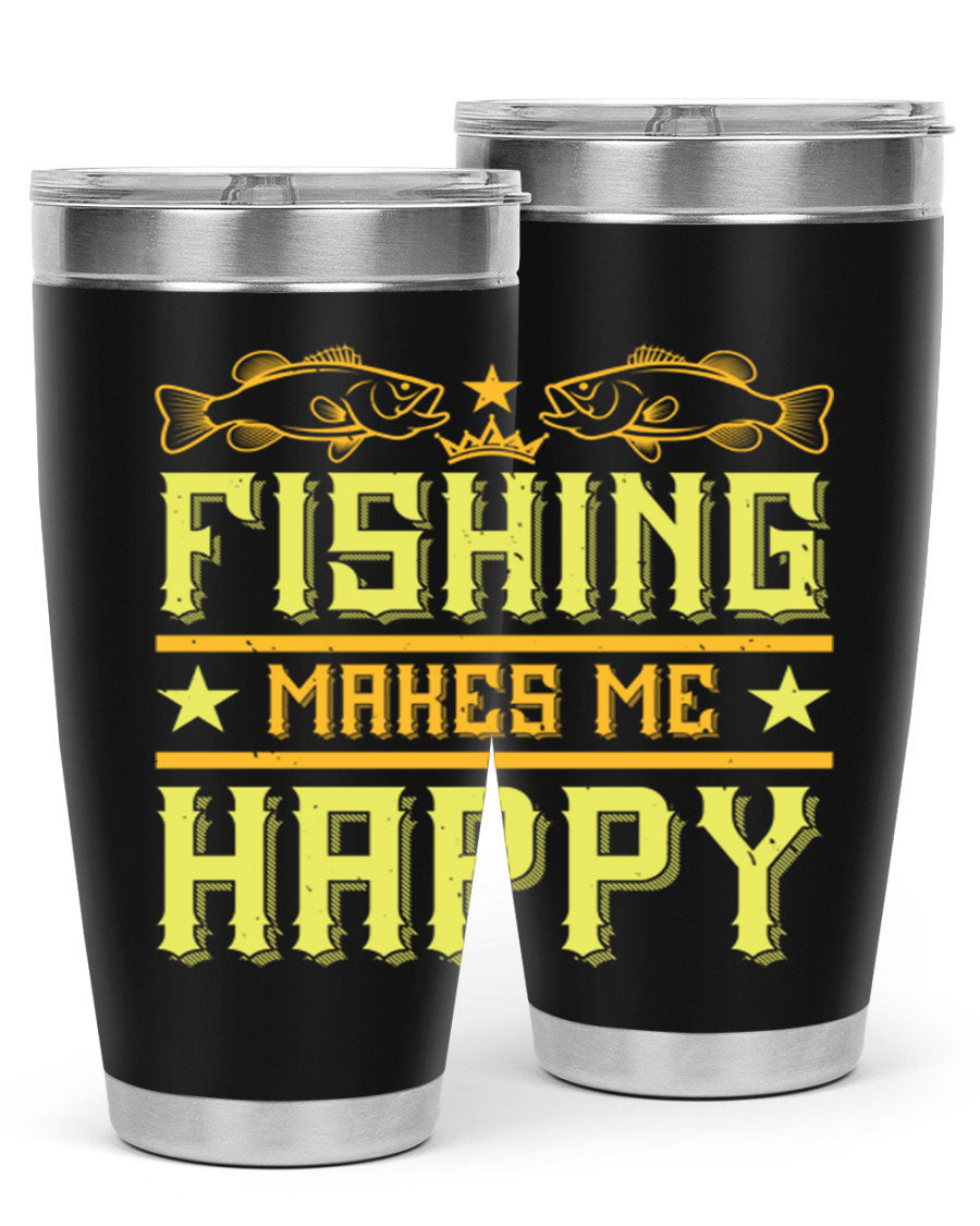 Fishing Makes Me Happy 20oz Tumbler showcasing a stylish design with a press-in lid, perfect for outdoor adventures.