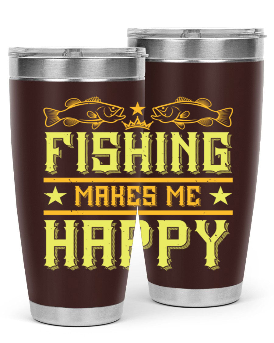 Fishing Makes Me Happy 20oz Tumbler showcasing a stylish design with a press-in lid, perfect for outdoor adventures.