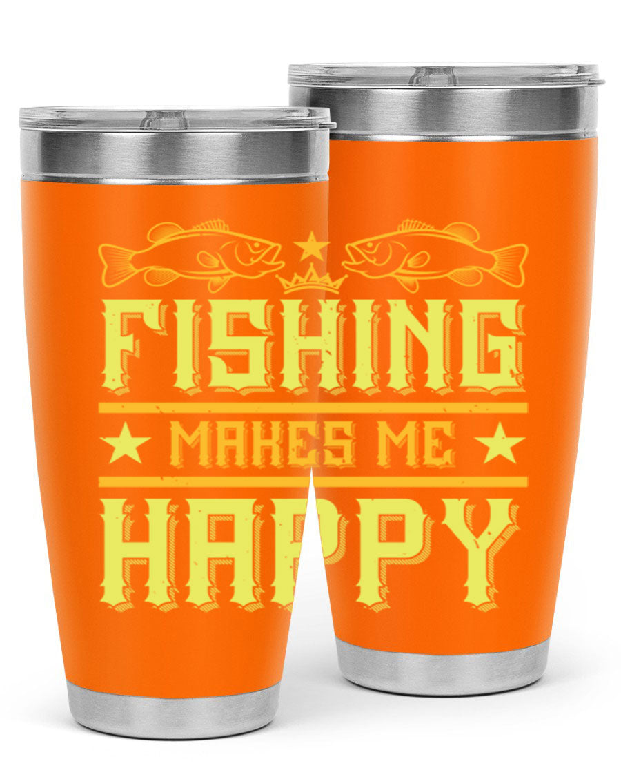 Fishing Makes Me Happy 20oz Tumbler showcasing a stylish design with a press-in lid, perfect for outdoor adventures.
