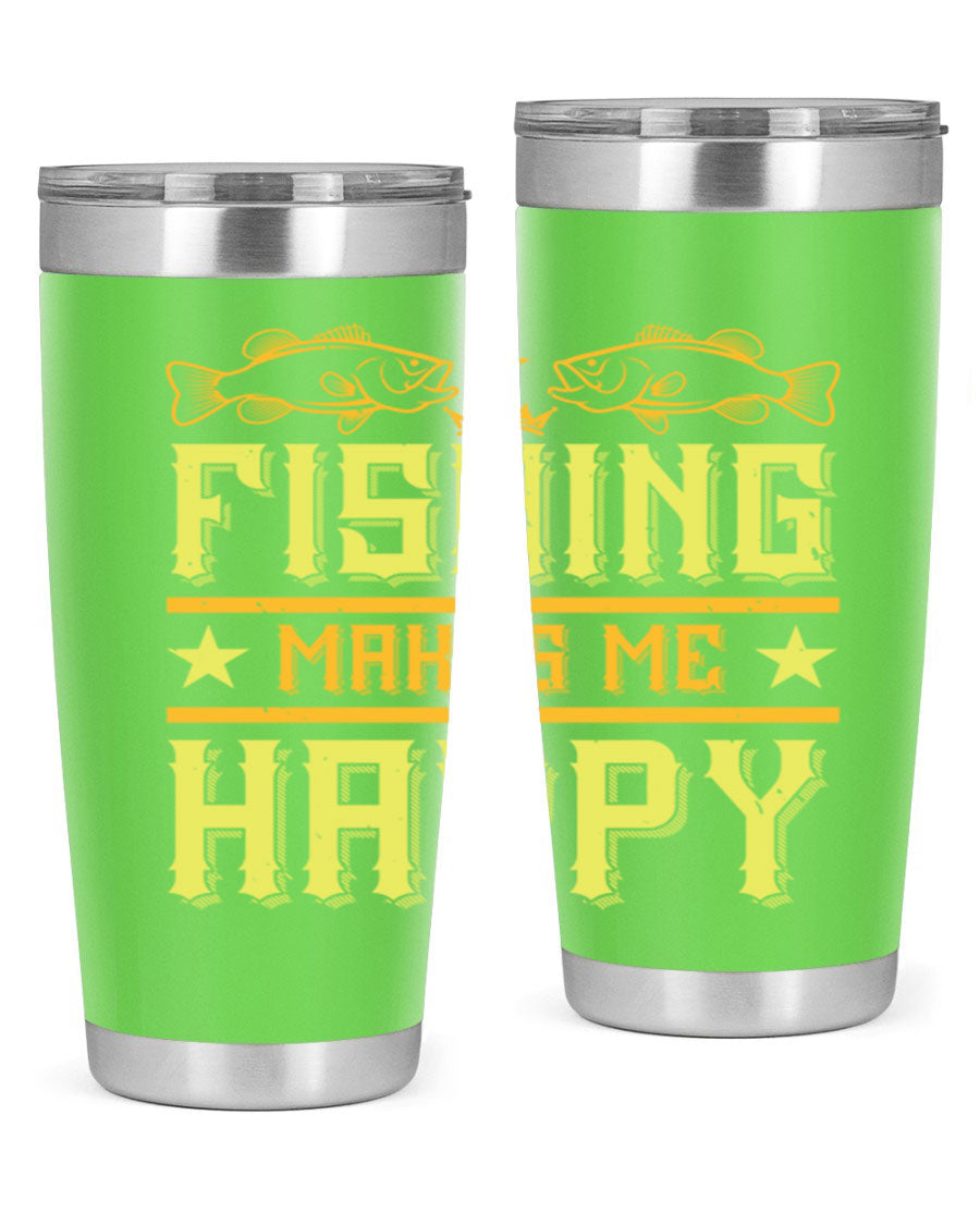 Fishing Makes Me Happy 20oz Tumbler showcasing a stylish design with a press-in lid, perfect for outdoor adventures.