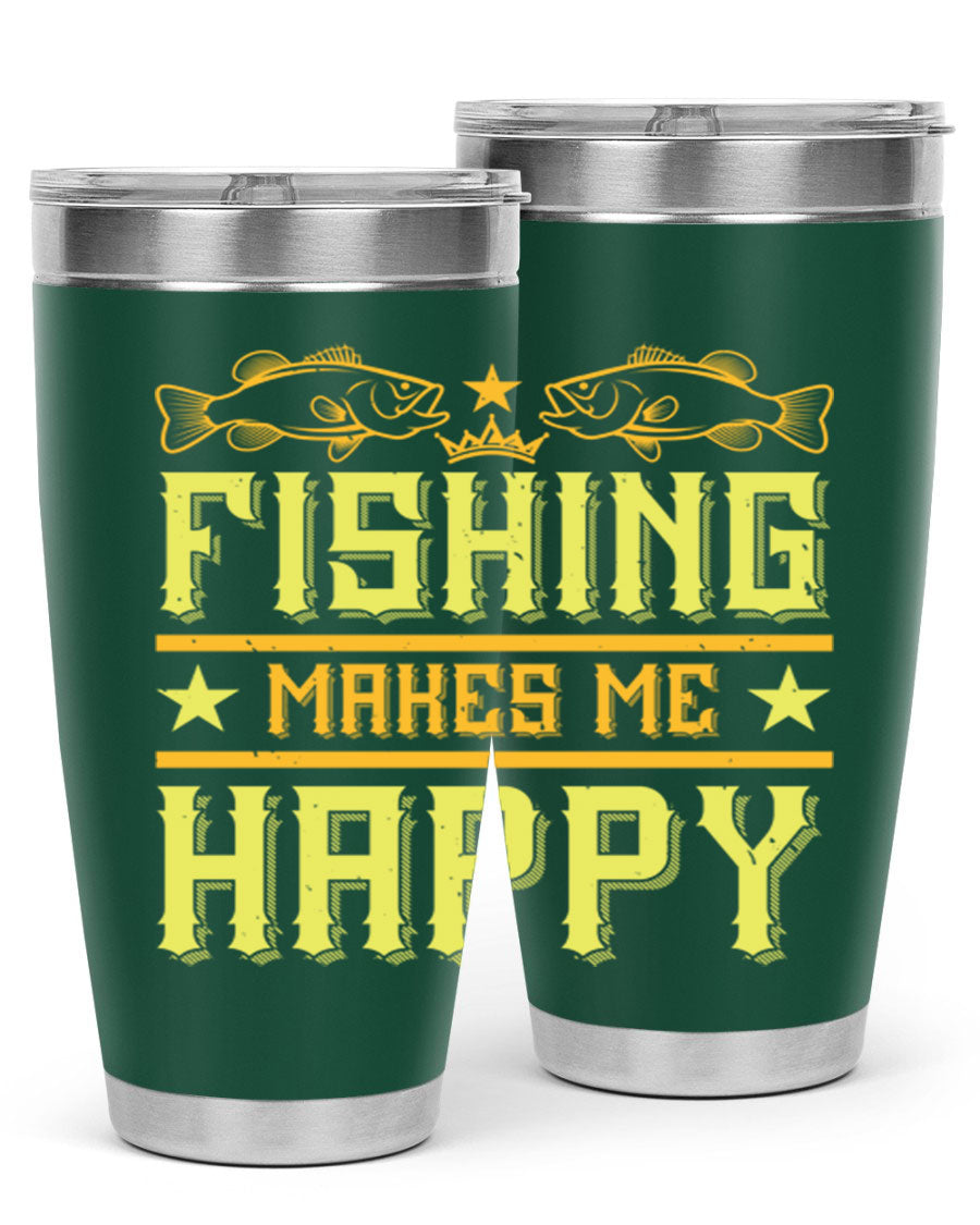 Fishing Makes Me Happy 20oz Tumbler showcasing a stylish design with a press-in lid, perfect for outdoor adventures.