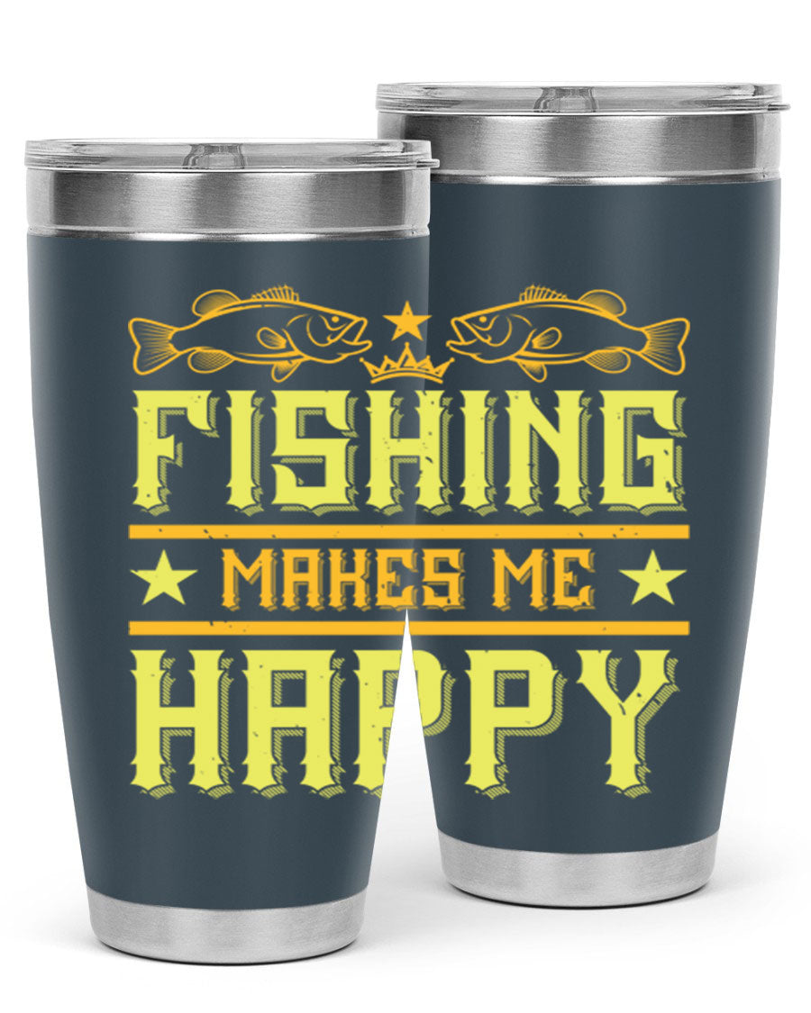 Fishing Makes Me Happy 20oz Tumbler showcasing a stylish design with a press-in lid, perfect for outdoor adventures.