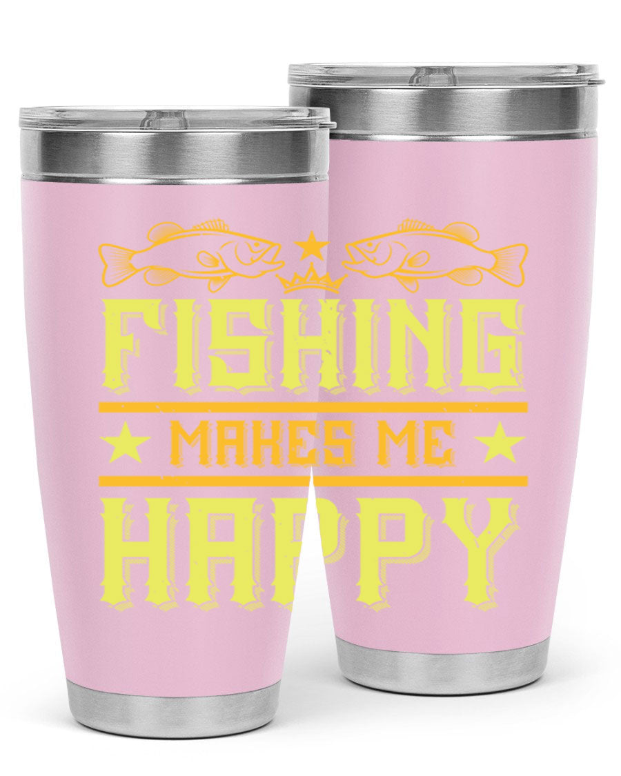 Fishing Makes Me Happy 20oz Tumbler showcasing a stylish design with a press-in lid, perfect for outdoor adventures.