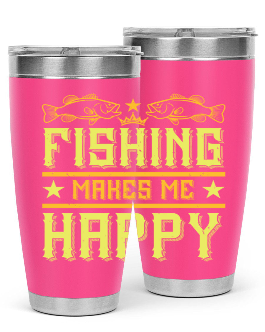 Fishing Makes Me Happy 20oz Tumbler showcasing a stylish design with a press-in lid, perfect for outdoor adventures.