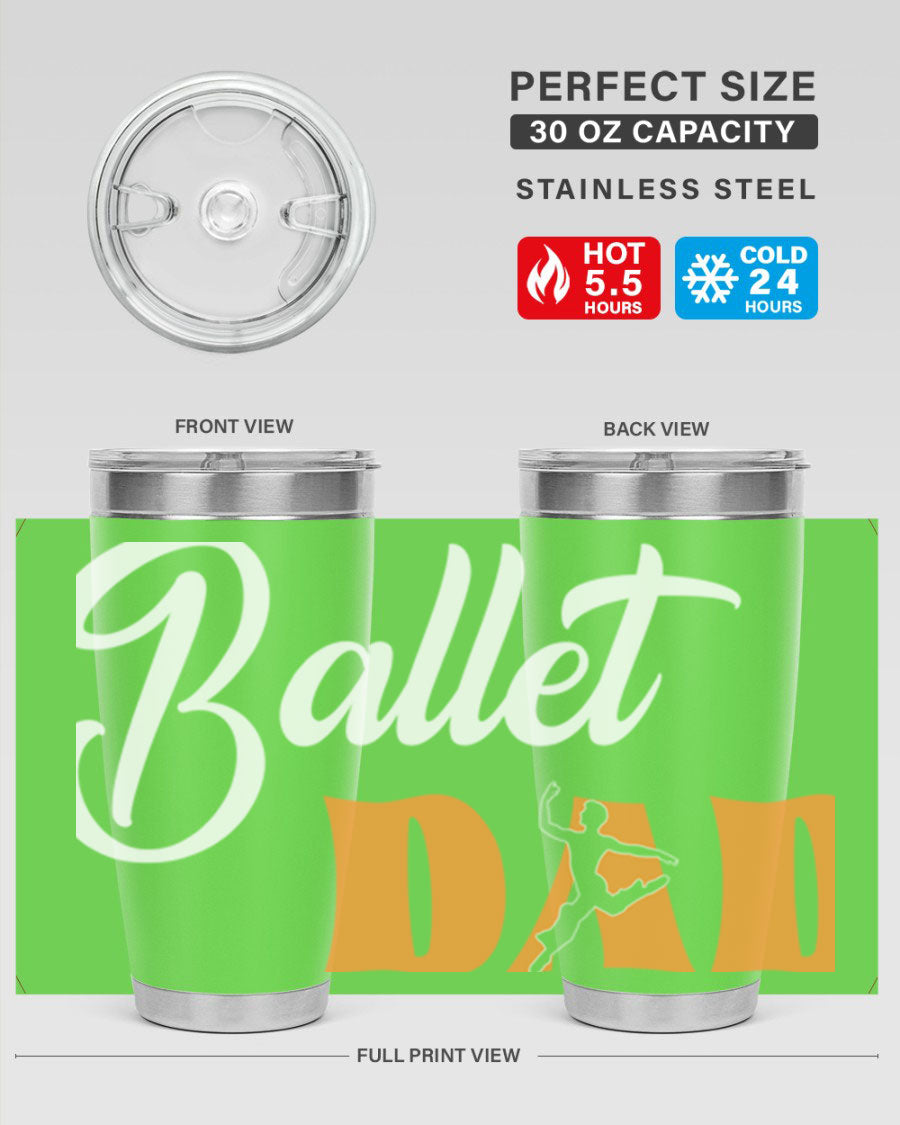 Fitted Dance Dad Ballet SVG Tumbler showcasing a stylish design with double wall vacuum stainless steel construction.
