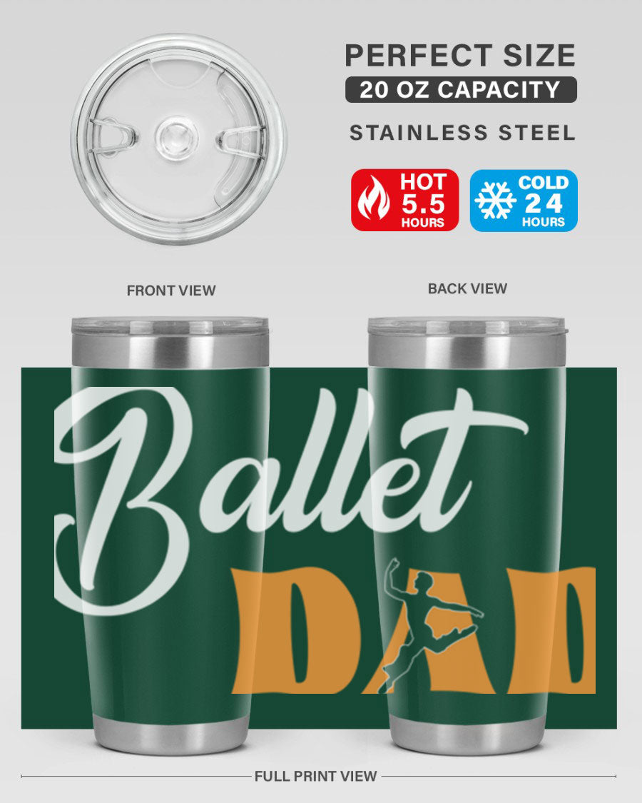 Fitted Dance Dad Ballet SVG Tumbler showcasing a stylish design with double wall vacuum stainless steel construction.